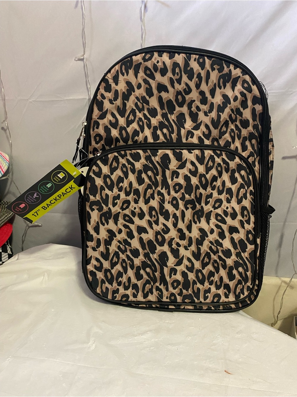 Leopard Print 17" Backpack - Tan & Black